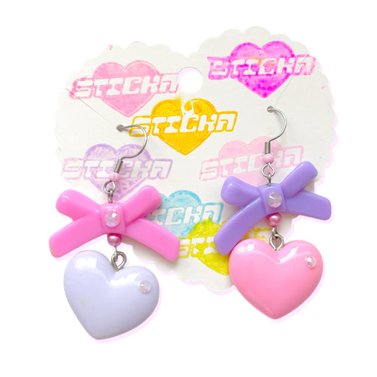 LILAC AND PINK HEART EARRINGS